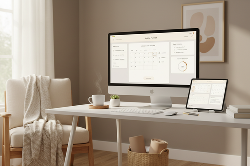 Bouftouspection Life OS digital planner displayed on iPad and desktop